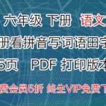 （六）6年级语文下册下学期全册看拼音写词语（田字格）PDF打印文档下载，值得收藏！