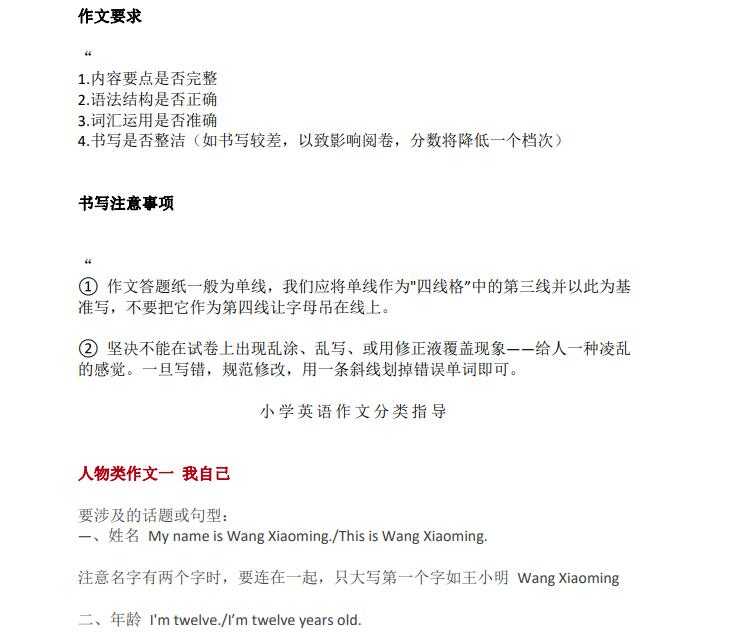 8小升初考试专项：英语1-6年级各类作文汇总（PDF文档共7页电子版下载）