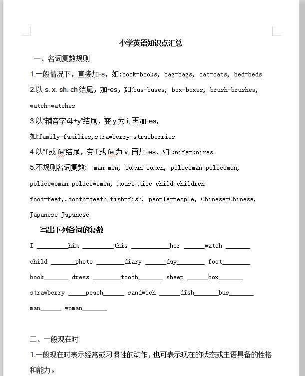 小升初英语知识点归纳总结（DOC文档共15页电子版下载）