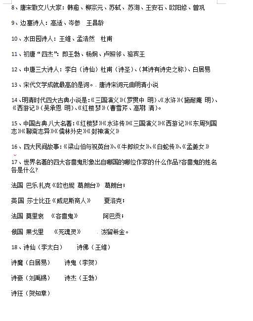 小升初语文知识点汇编- 文学常识4通用版本（DOC文档1页电子档下载）