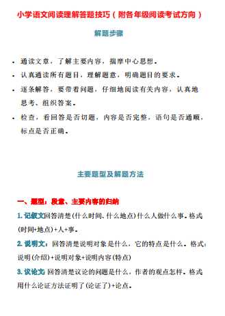 8小升初考试复习-语文阅读理解答题技巧（PDF 13页）学习资料下载