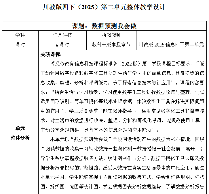 单元解读 | 川教版四下第二单元（2026）（含学科要素横纵向分析及跨学科分析）